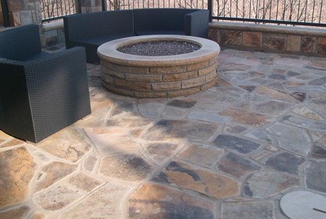 Flagstone pool deck and firepit - Silvara Stone